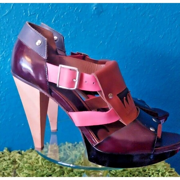 Marni Shoes - Vintage Marni Women's Leather Color block Wood heel Platform Sandal 38.5 (8)